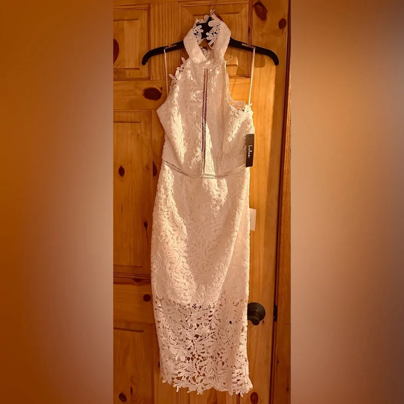 Lulus - Divine Destiny White Lace Midi Dress - Picture 1 of 2